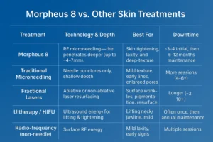 How Often Can I have Morpheus 8? 2 Table to show benefits of Morpheus 8 Colchester compared to other skin treatments